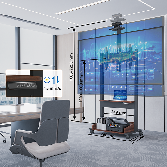 DQ  Zelos Elektrische TV Vloerstandaard Zwart / Walnoot