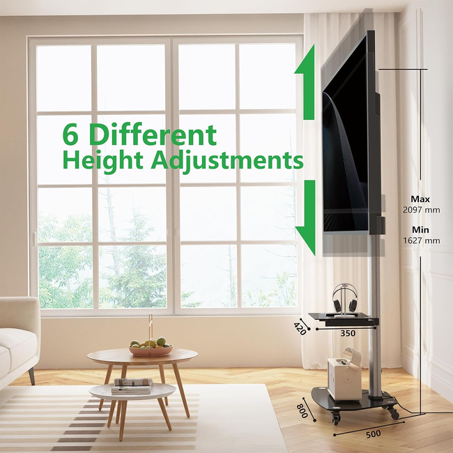 XTRARM  Proton 300 Verrijdbare TV Standaard Aluminium - Met 2 stopcontacten