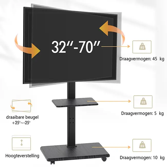 XTRARM  Delphos TV Vloerstandaard  Zwart Verrijdbaar