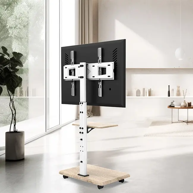 XTRARM  Delphos TV Vloerstandaard   Wit Eiken Verrijdbaar