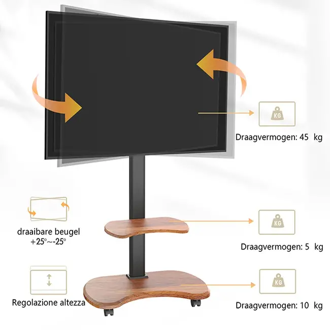 XTRARM  Stellar TV Vloerstandaard  Walnoot Verrijdbaar