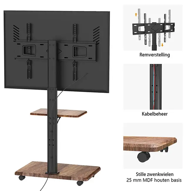 XTRARM  Delphos TV Vloerstandaard  Walnoot Verrijdbaar