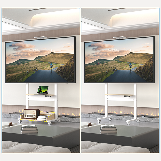 DQ  Zelos Elektrische TV Vloerstandaard – Wit / Eiken – Voor TV’s van 37 t/m 86 inch