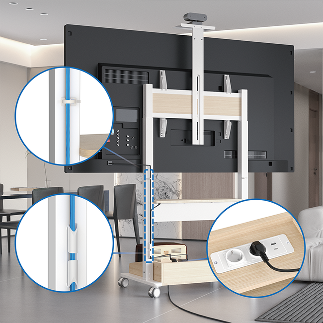 DQ  Zelos Elektrische TV Vloerstandaard – Wit / Eiken – Voor TV’s van 37 t/m 86 inch
