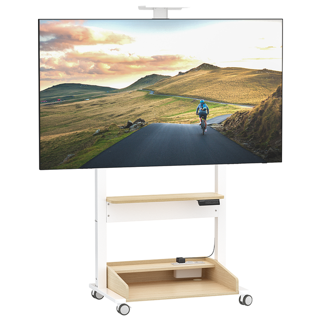 DQ  Zelos Elektrische TV Vloerstandaard – Wit / Eiken – Voor TV’s van 37 t/m 86 inch