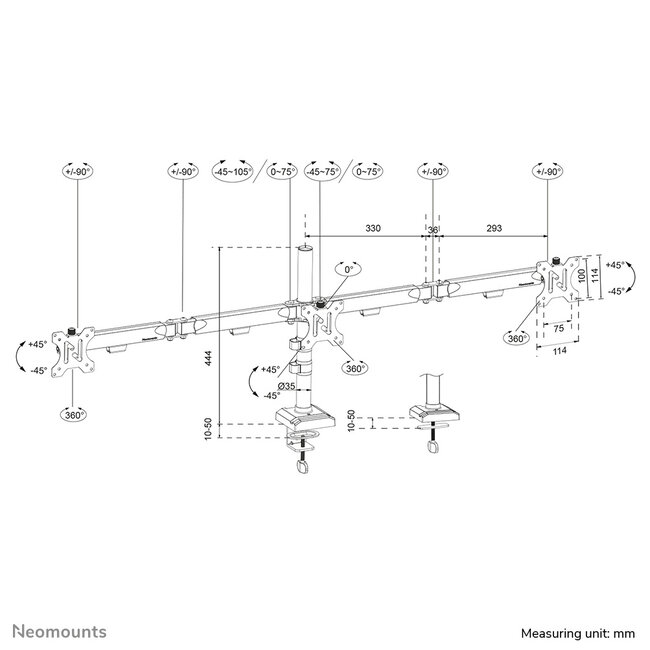 Neomounts DS60-600BL3 Monitorarm 10-27" - Quick-fix - 180°-stop