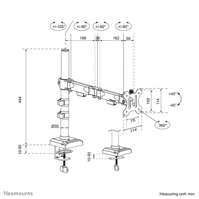 Neomounts DS60-600BL1 Monitorarm 10-32" - Quick-fix - 180°-stop