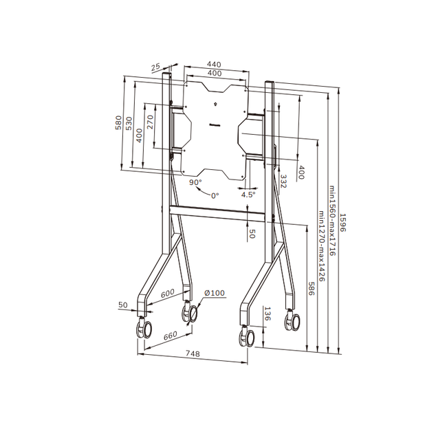 Neomounts FL50-515WH1 Samsung Flip trolley 55-65" - roteerbaar - snelle installatie