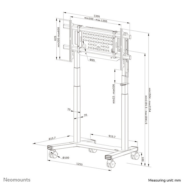 Neomounts FL55-975BL1 TV trolley 75-115" - gemotoriseerd