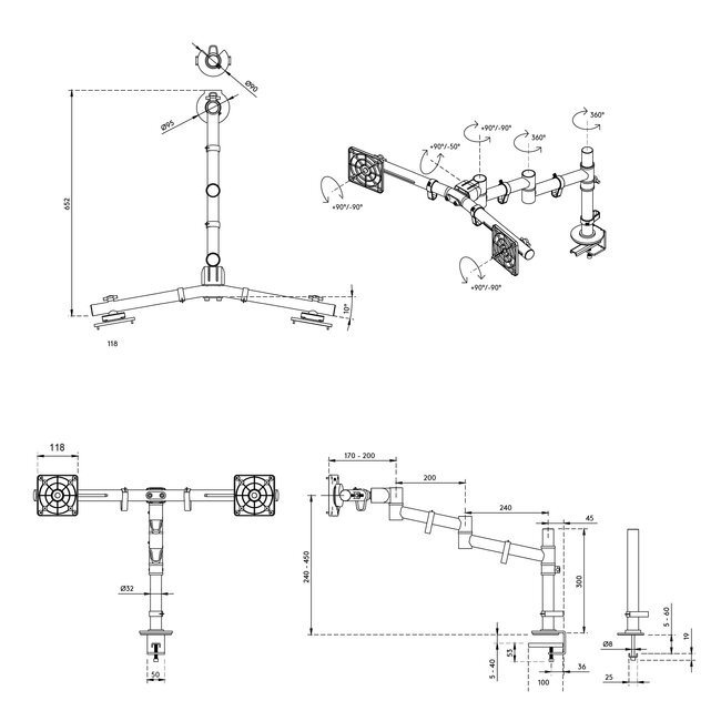 Dataflex Viewgo Dubbele Monitorarm Zwart - bureau 133