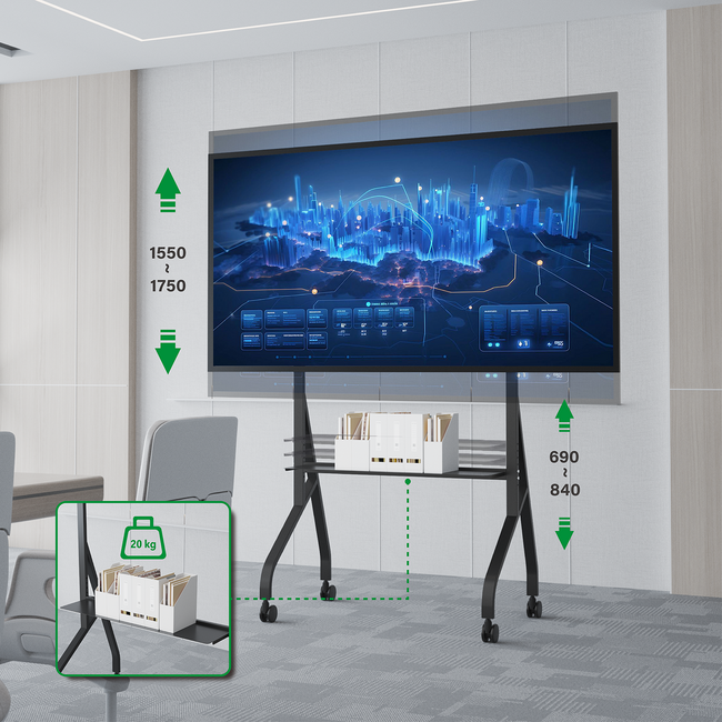 Aura XTR-FS5150 – Verrijdbare TV Vloerstandaard 42"-110" Zwart-Snelle Installatie