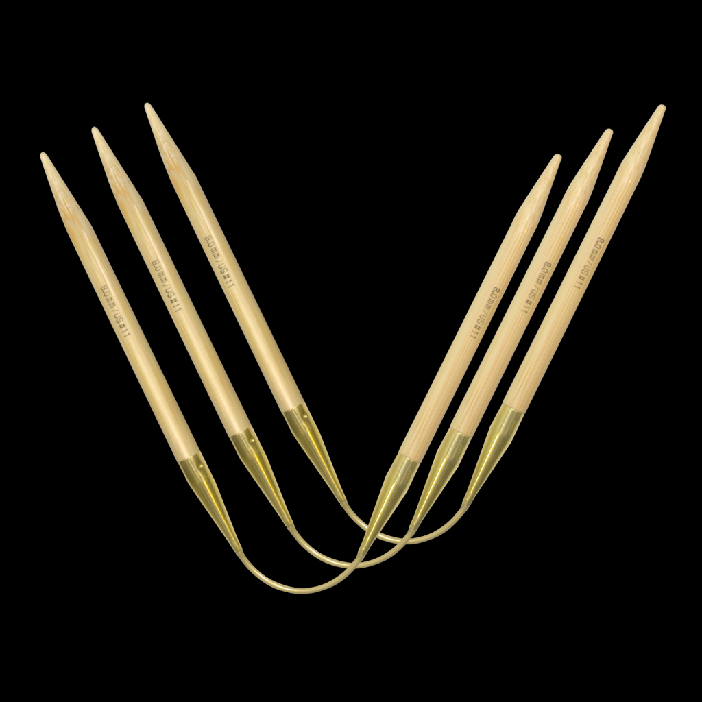 addi – Made in Germany «addiCraSyTrio» Bamboo Long 8 mm, jeu de 3 aiguilles circulaires, 30 cm