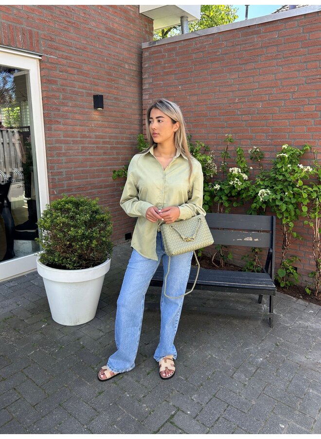 SUEDE LOOK GREEN OVERSIZED BLOUSE