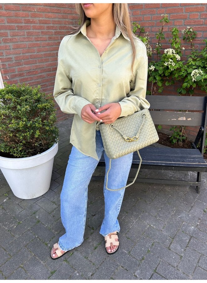 SUEDE LOOK GREEN OVERSIZED BLOUSE