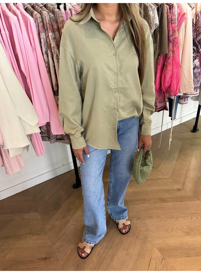 SUEDE LOOK GREEN OVERSIZED BLOUSE