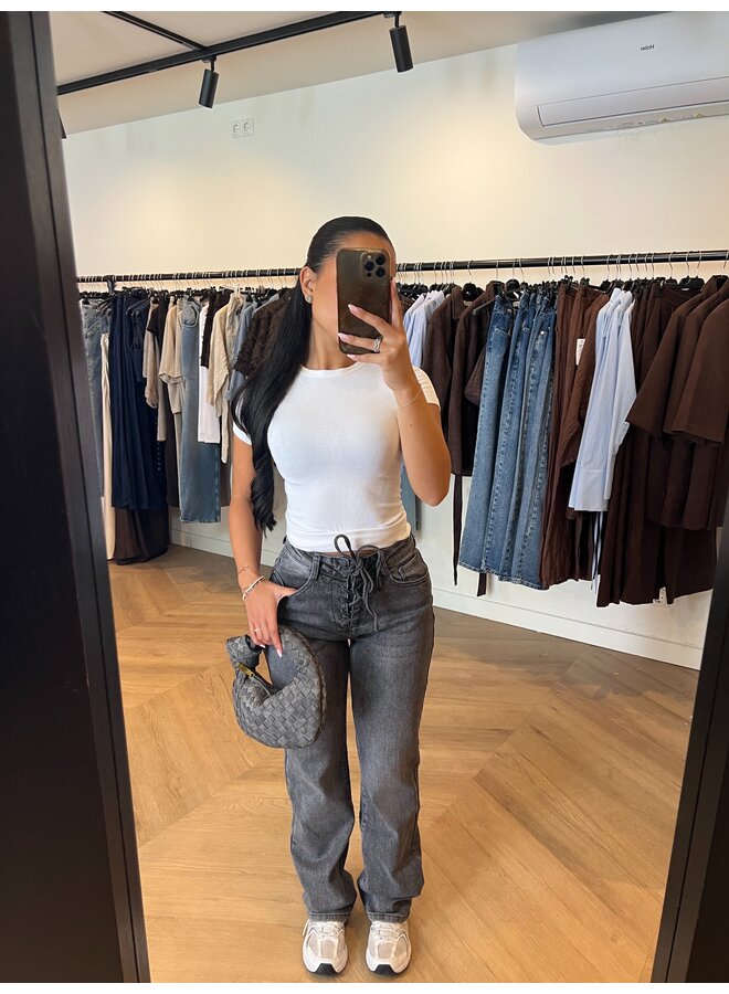 LACED UP JEANS GREY STRETCH