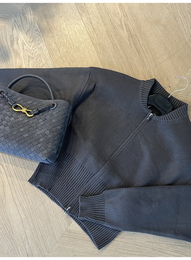 ZIP UP OR DOWN KNIT STEEL GRIJS