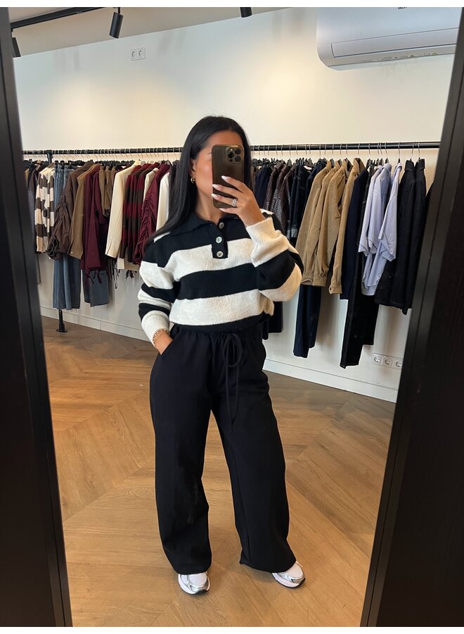 STRIPED KNIT POLO BLACK-WHITE