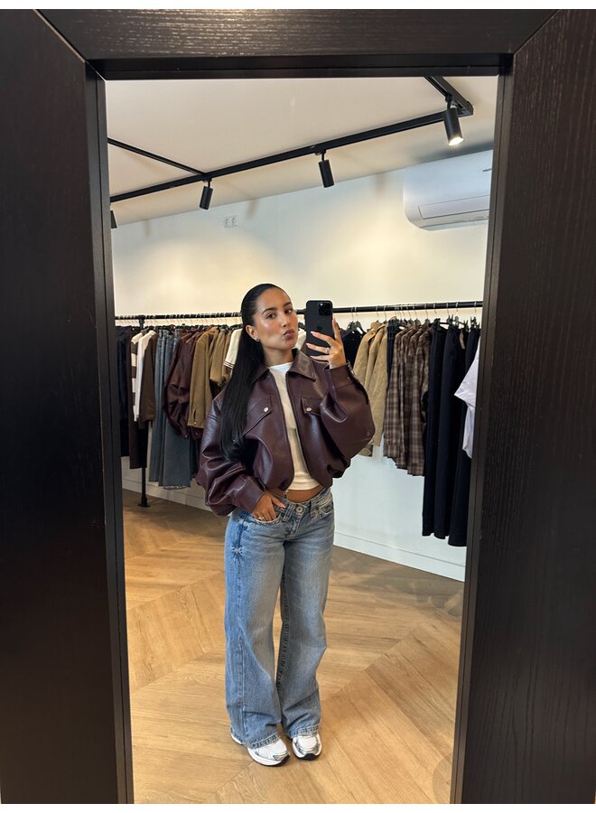 PUFFY LEATHER BOMBER BORDEAUX