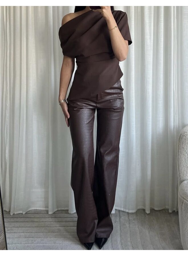 ASSYMETRIC DRAPED TOP BROWN