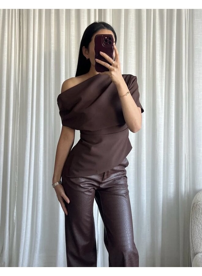 ASSYMETRIC DRAPED TOP BROWN