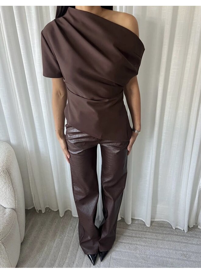 ASSYMETRIC DRAPED TOP BROWN