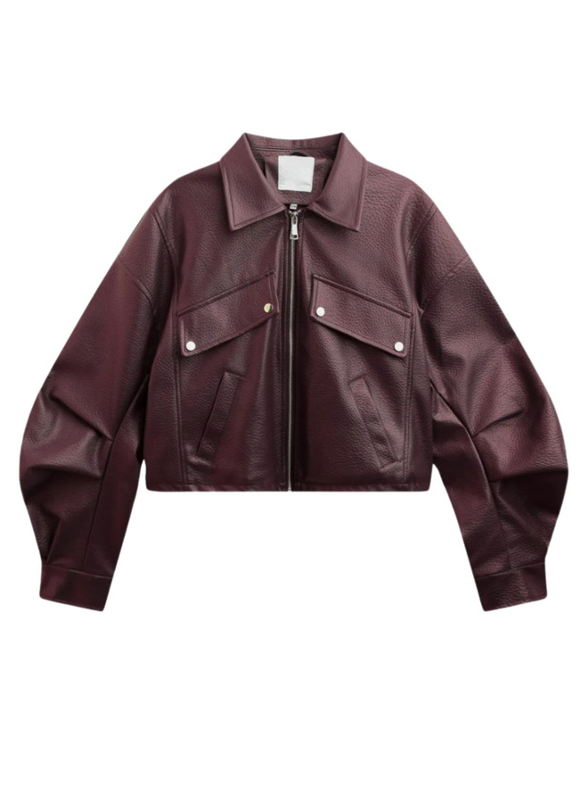 PUFFY LEATHER BOMBER BORDEAUX