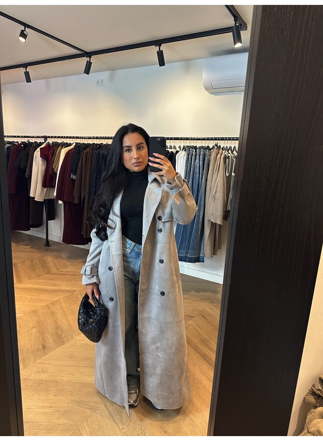 MAXI SUEDE JAS GRIJS