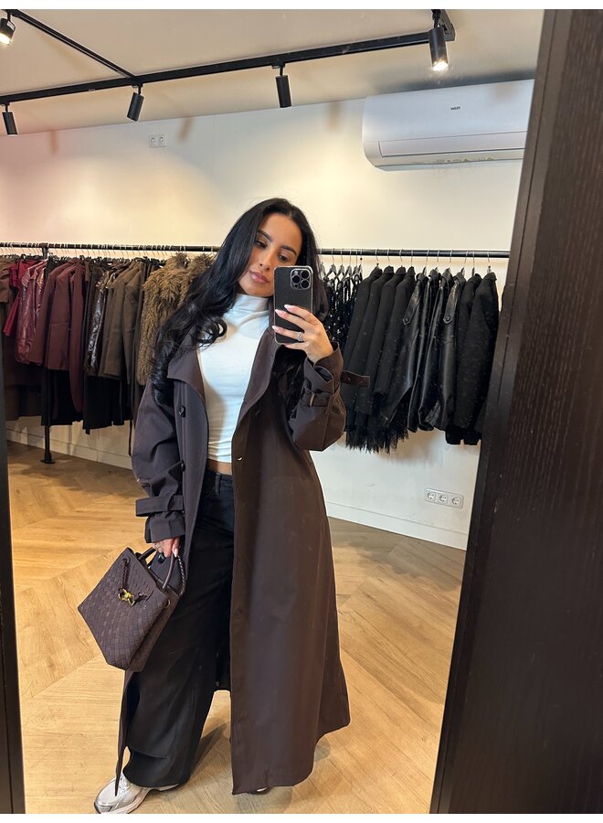 CHOCOLATE BROWN MAXI TRENCHCOAT