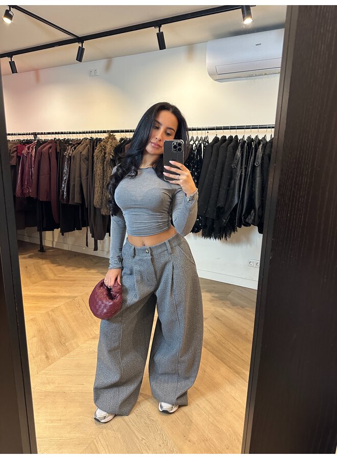 TWEED STRETCH PANTALON GRIJS