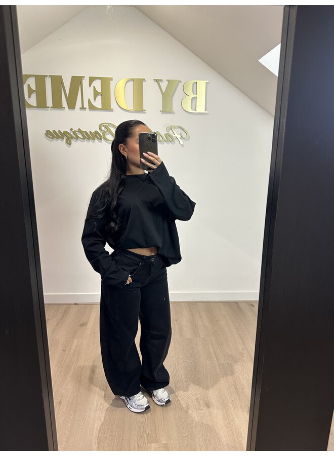 PADDED SHOULDER LONGSLEEVE ZWART