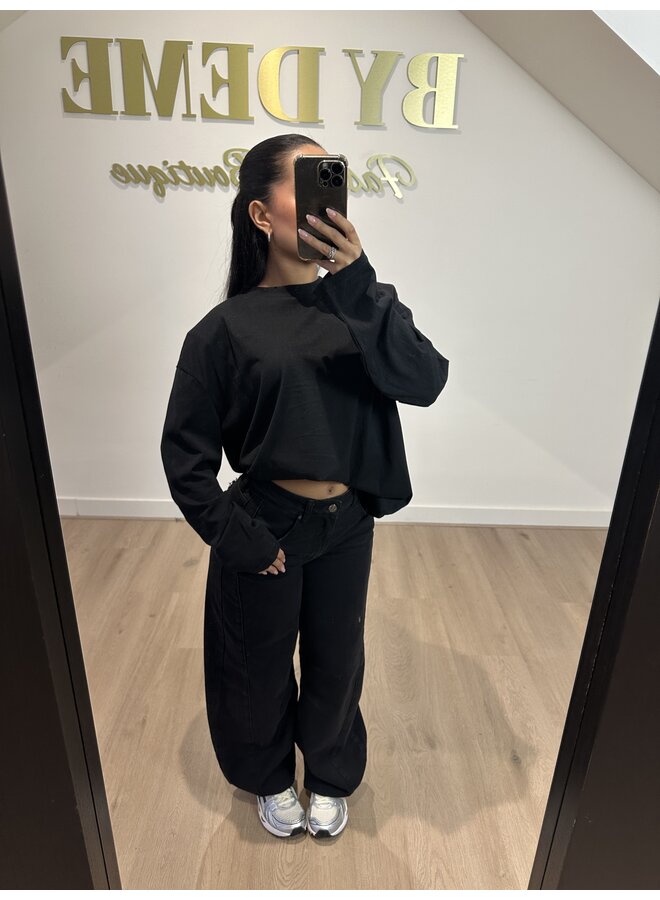 PADDED SHOULDER LONGSLEEVE ZWART