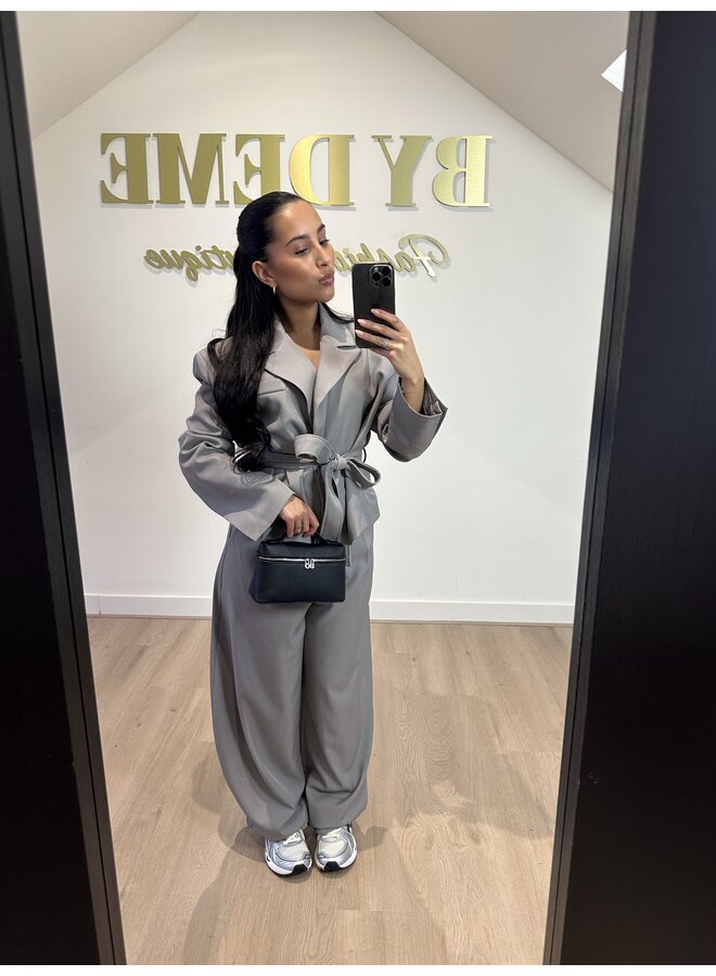 PADDED CROP BLAZER GRIJS