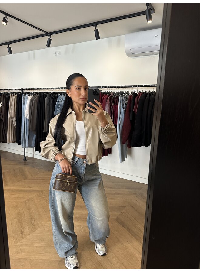 BEIGE LEATHER BOMBER
