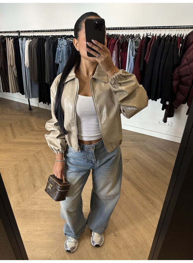 BEIGE LEATHER BOMBER