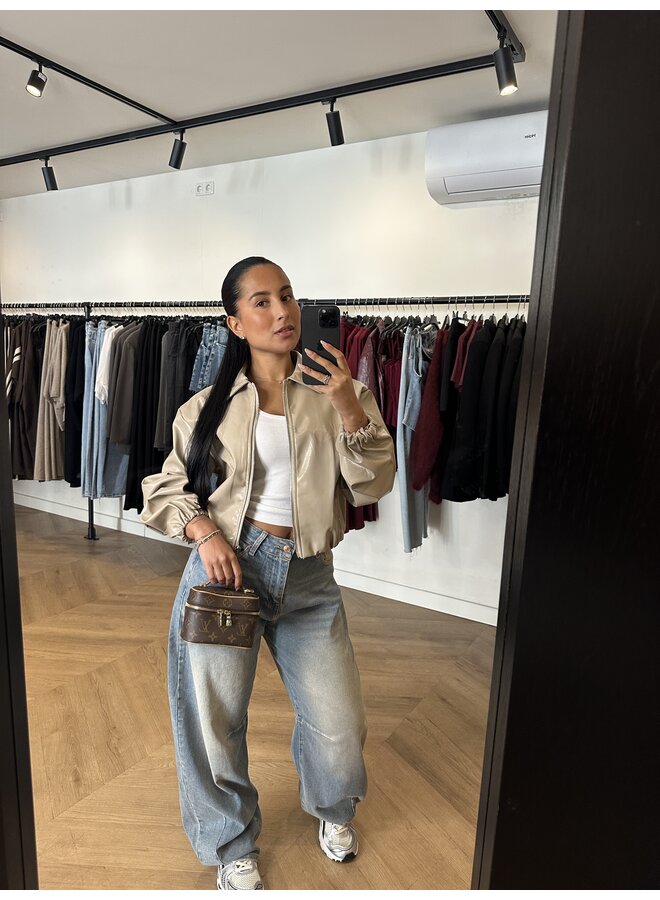 BEIGE LEATHER BOMBER