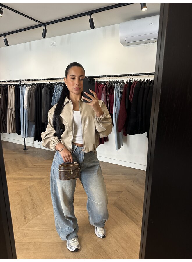 BEIGE LEATHER BOMBER