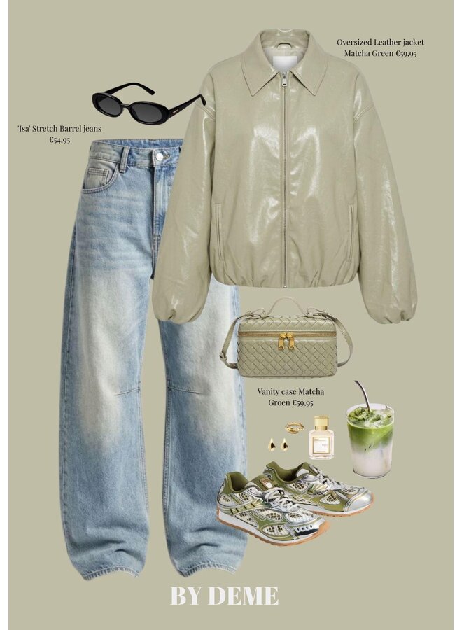 OVERSIZED LEATHER JACKET MATCHA GREEN (10 cm langer dan vorige)