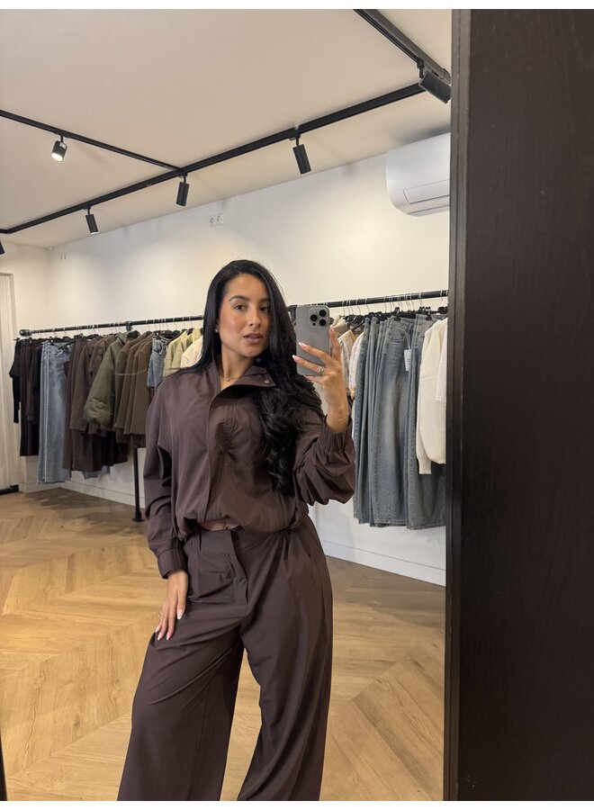 TECHNICAL WIDE LEG PANTS CHOCOLATE PURPLE (deel van set)