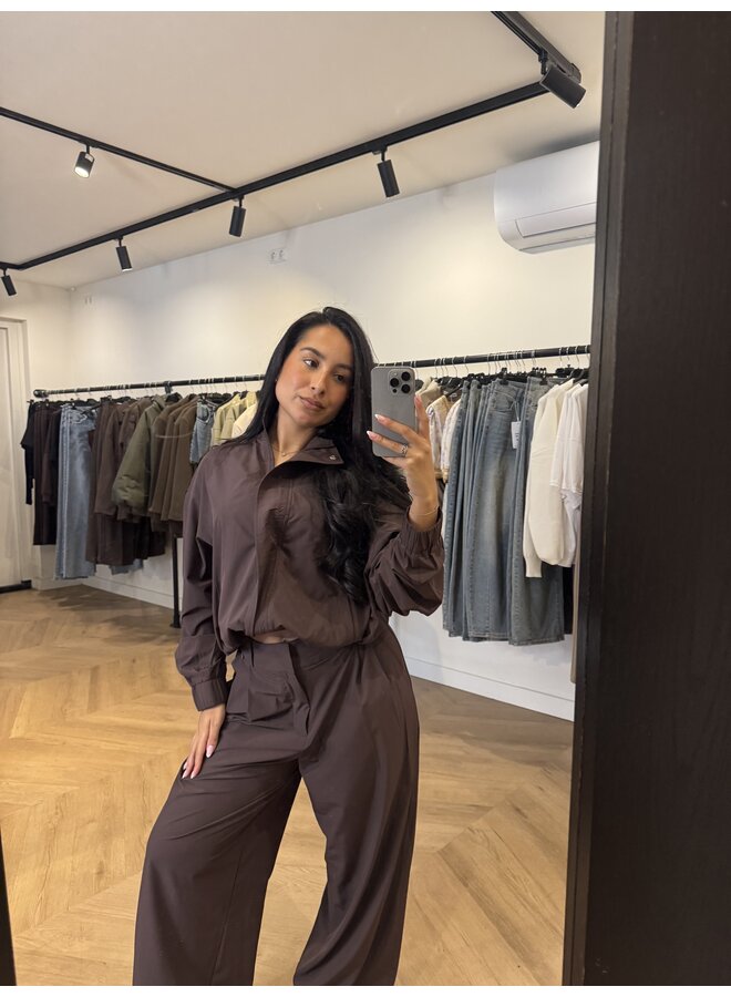 TECHNICAL WIDE LEG PANTS CHOCOLATE PURPLE (deel van set)