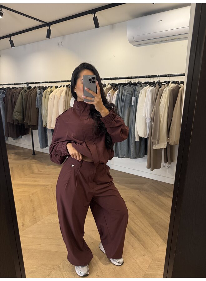 TECHNICAL WIDE LEG PANTS BORDEAUX (deel van set)