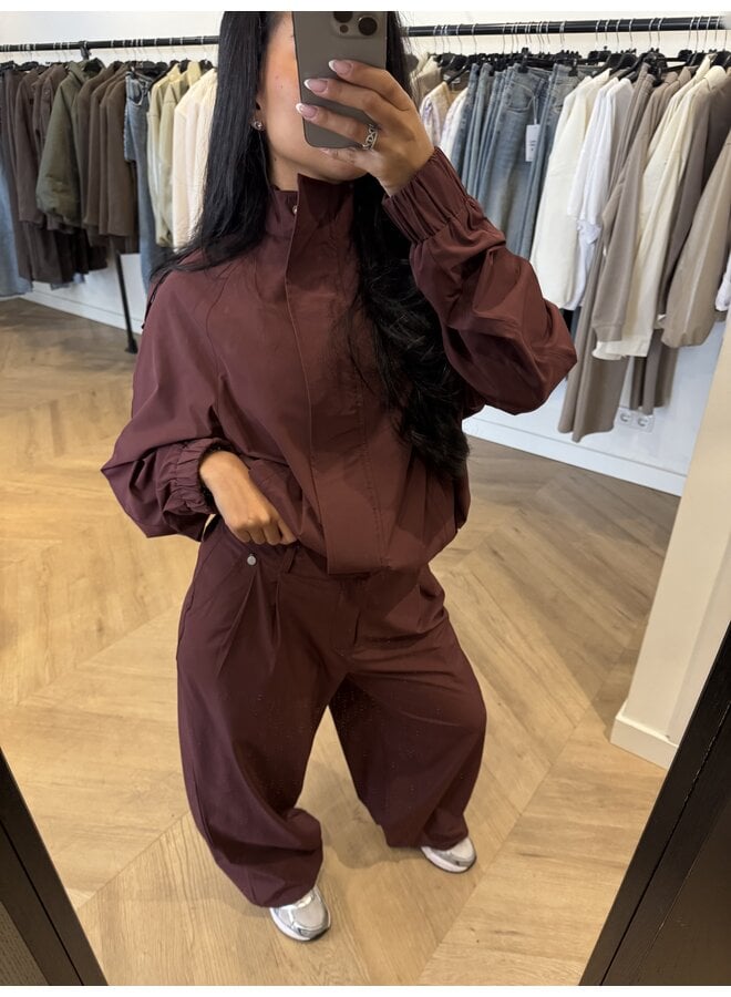 TECHNICAL WIDE LEG PANTS BORDEAUX (deel van set)