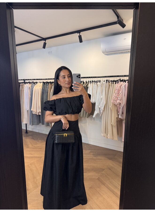 OFF SHOULDER MAXI SKIRT SET BLACK Pre order 10 dagen