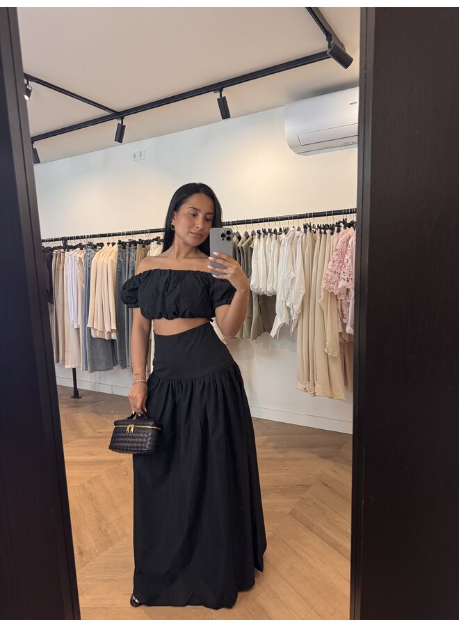 OFF SHOULDER MAXI SKIRT SET BLACK