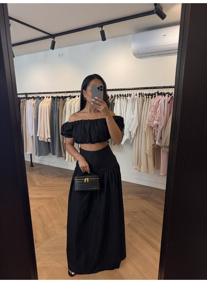 OFF SHOULDER MAXI SKIRT SET BLACK