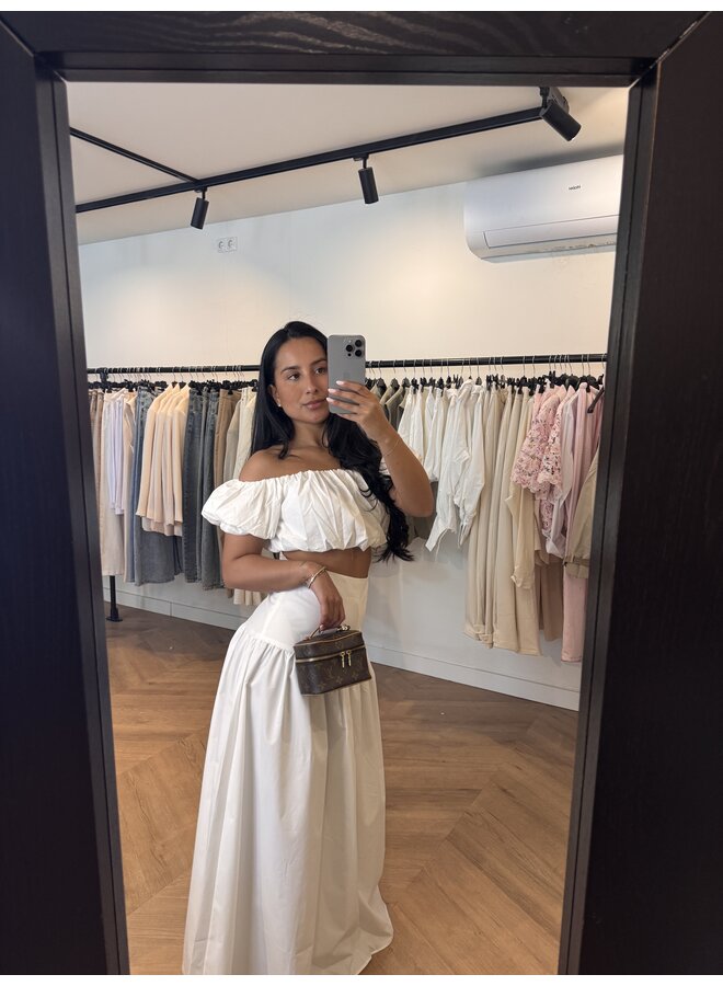 OFF SHOULDER MAXI SKIRT SET WHITE