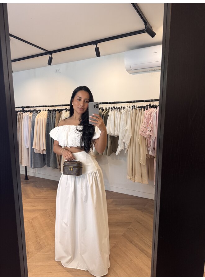 OFF SHOULDER MAXI SKIRT SET WHITE
