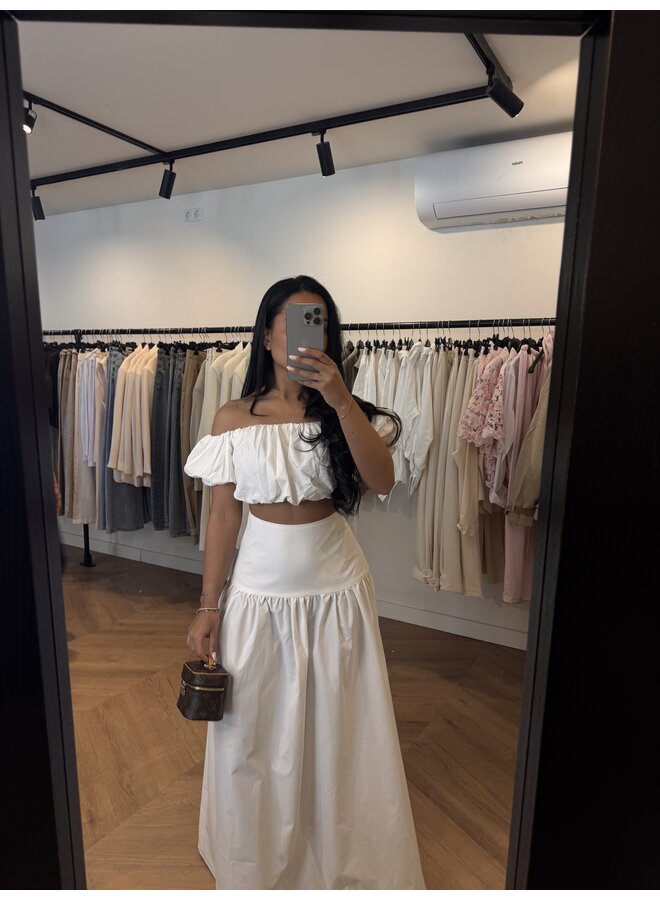 OFF SHOULDER MAXI SKIRT SET WHITE