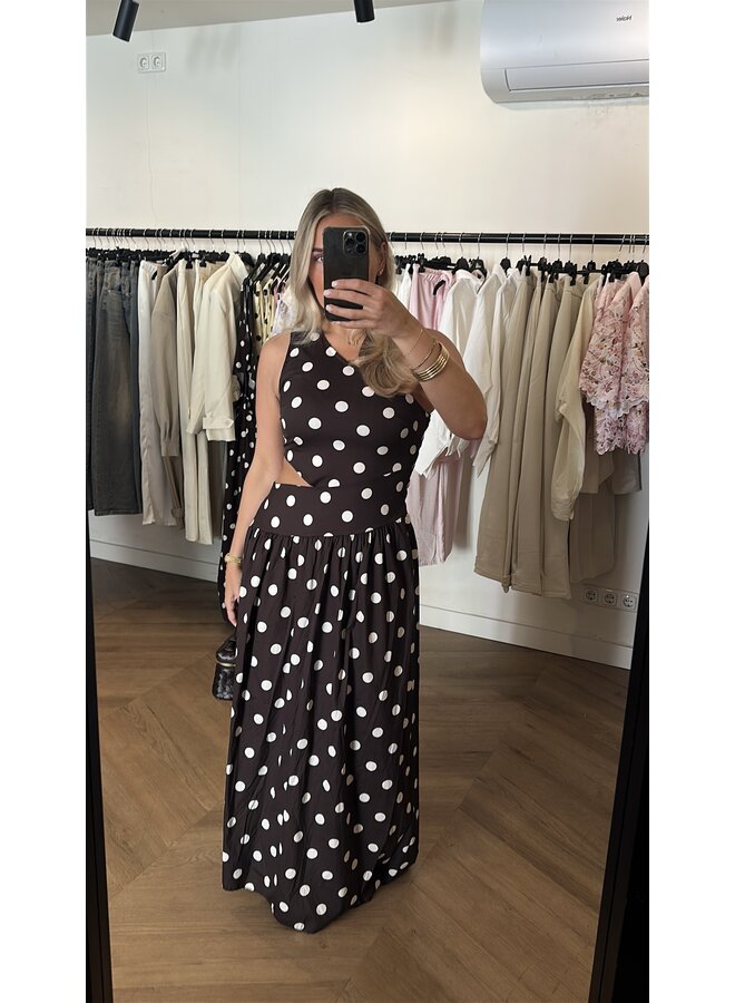 DOT MAXI DRESS CHOCO/BEIGE