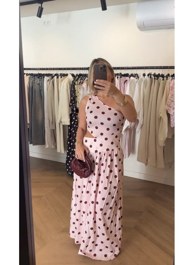 DOT MAXI DRESS PINK/BORDEAUX